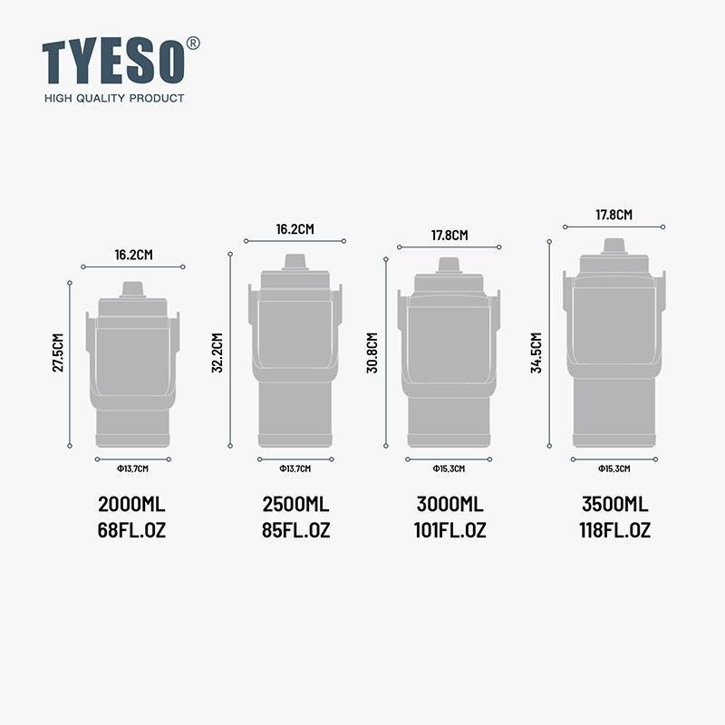 新品 TYESO大容量不鏽鋼手提兩用壺2000ml/2500ml/3000ml/3500ml 可調節肩帶手提便攜運動水壺-細節圖9