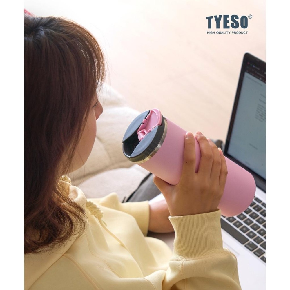 TYESO保溫杯 304不鏽鋼咖啡杯 600ml/750ml不鏽鋼輕巧隨行杯 環保防漏車載咖啡杯 翻蓋直身不鏽鋼保溫杯-細節圖7