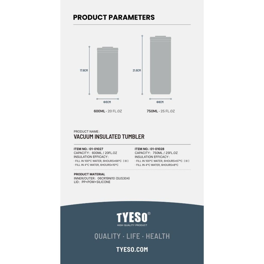TYESO保溫杯 304不鏽鋼咖啡杯 600ml/750ml不鏽鋼輕巧隨行杯 環保防漏車載咖啡杯 翻蓋直身不鏽鋼保溫杯-細節圖9