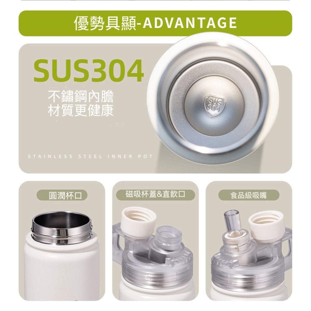 SITARAYURI雙飲磁吸保溫杯500m/600ml/700ml 304不鏽鋼冰霸杯 雙飲防塵蓋吸管大象杯 手提保溫杯-細節圖2