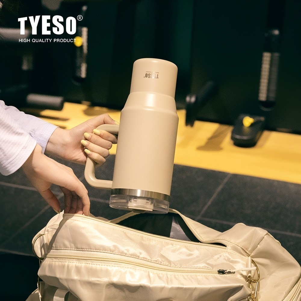 新款速發 TYESO奥拉泡泡冰霸杯 304不鏽鋼900ml/1200ml陶瓷內膽手把保溫杯 雙飲彈跳吸管車載杯環保咖啡杯-細節圖3