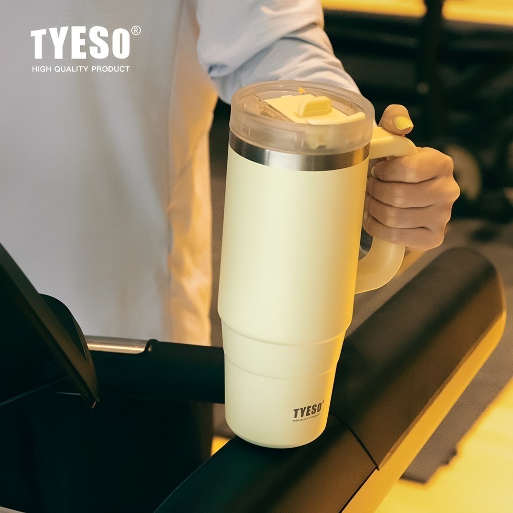 新款速發 TYESO奥拉泡泡冰霸杯 304不鏽鋼900ml/1200ml陶瓷內膽手把保溫杯 雙飲彈跳吸管車載杯環保咖啡杯-細節圖4