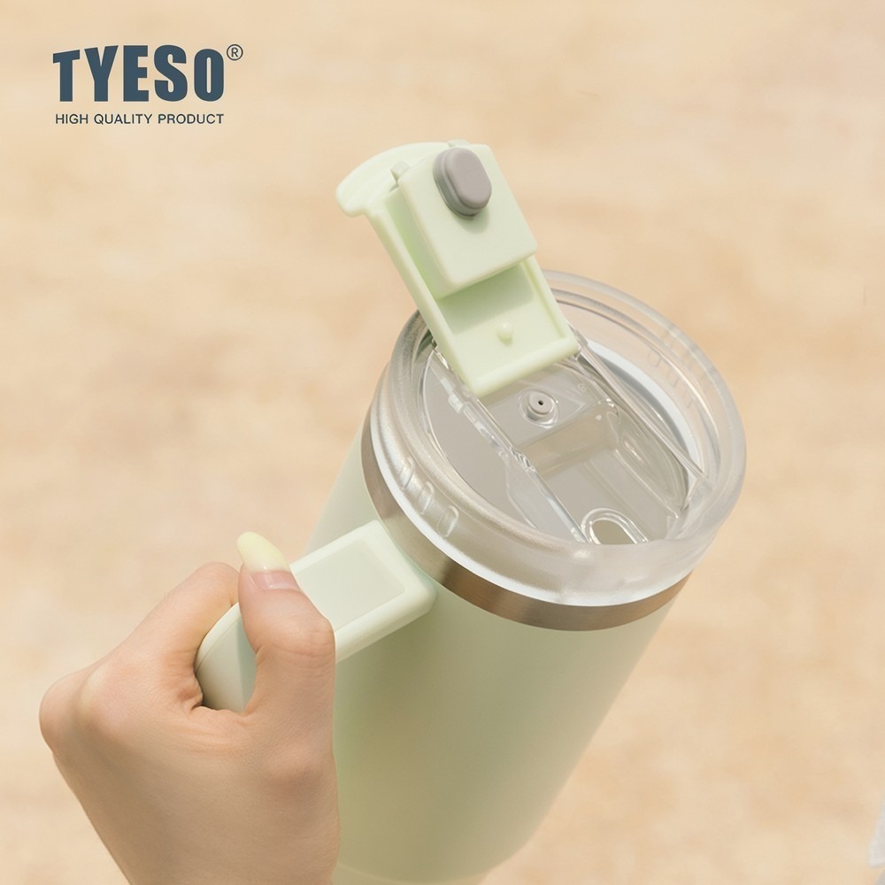 新款速發 TYESO奥拉泡泡冰霸杯 304不鏽鋼900ml/1200ml陶瓷內膽手把保溫杯 雙飲彈跳吸管車載杯環保咖啡杯-細節圖5