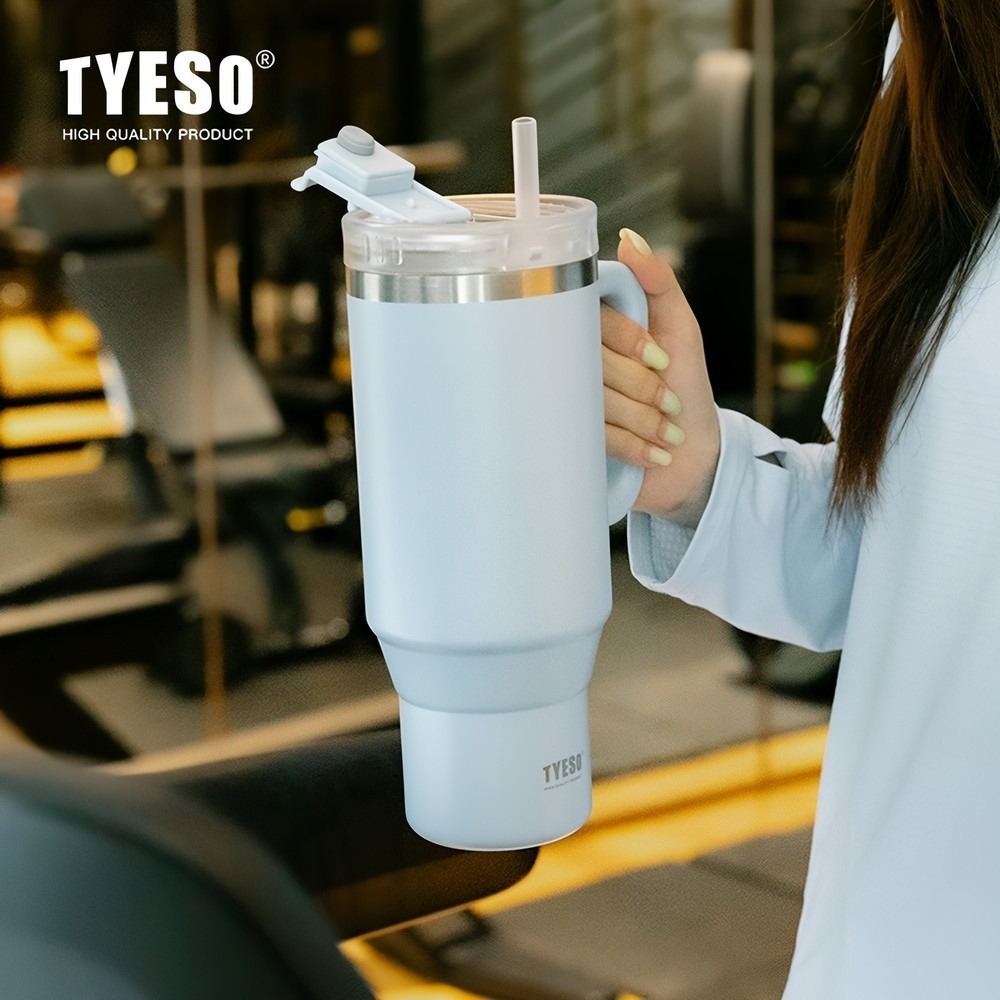 新款速發 TYESO奥拉泡泡冰霸杯 304不鏽鋼900ml/1200ml陶瓷內膽手把保溫杯 雙飲彈跳吸管車載杯環保咖啡杯-細節圖6