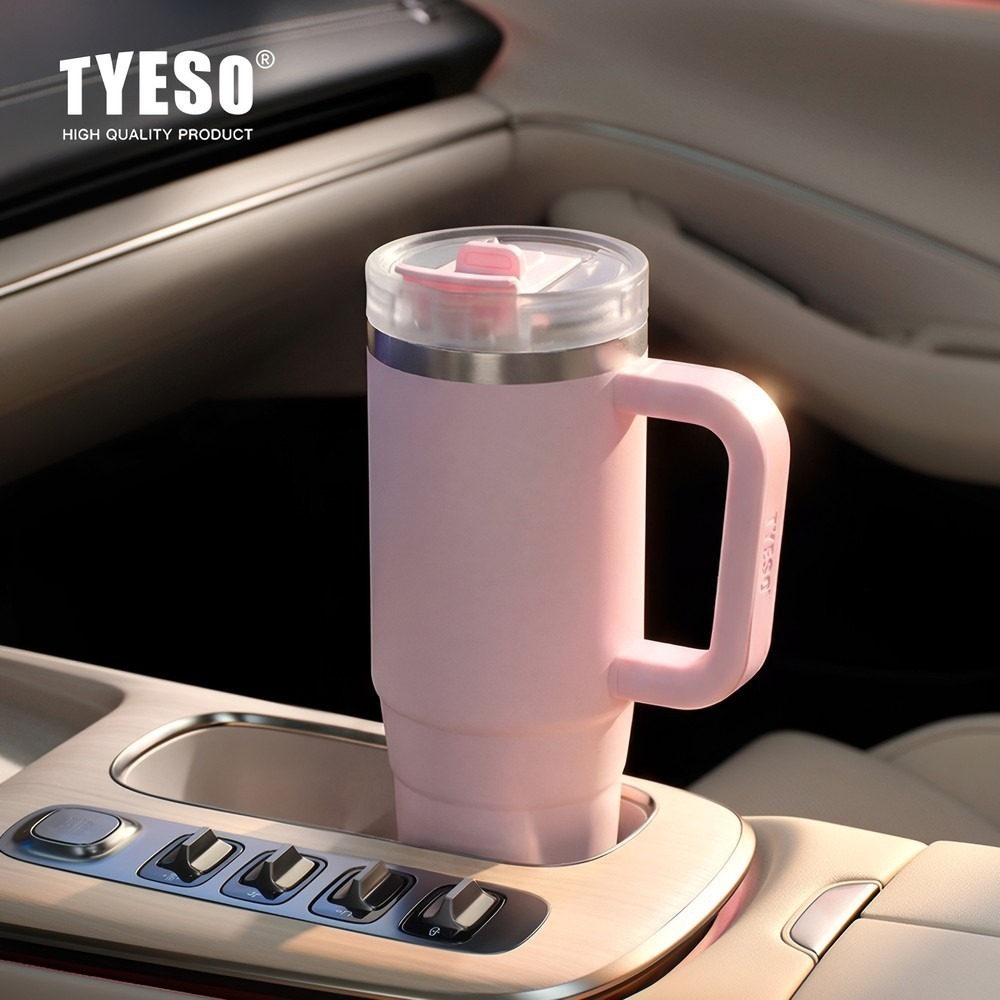 新款速發 TYESO奥拉泡泡冰霸杯 304不鏽鋼900ml/1200ml陶瓷內膽手把保溫杯 雙飲彈跳吸管車載杯環保咖啡杯-細節圖8