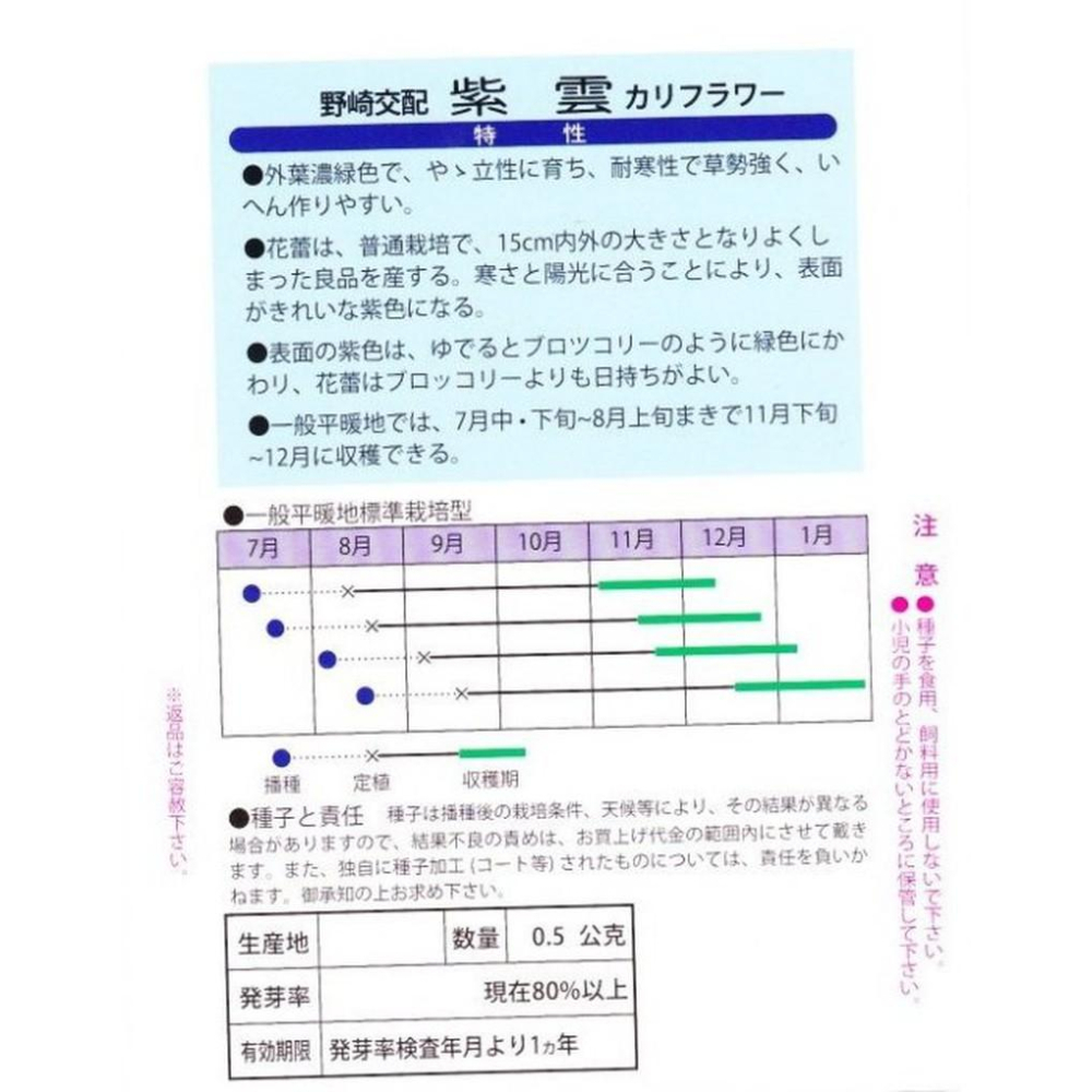 四季園 紫雲 紫色花椰菜 【蔬果種子】興農牌 中包裝種子 每包約0.5公克-細節圖2