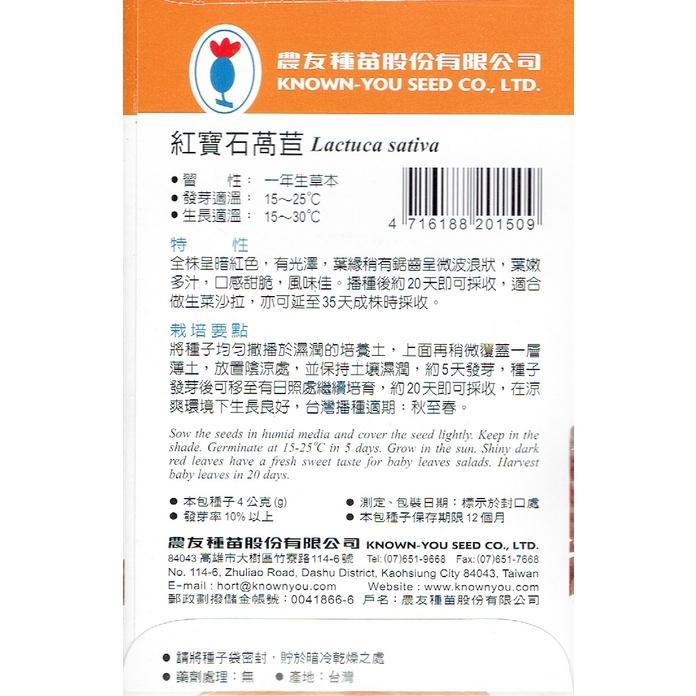 紅寶石萵苣【農友種苗】貝比菜 紅寶石萵苣 baby菜 種子 播種期春-秋季 20天即可採收 辦公室或單身的最佳選擇-細節圖2
