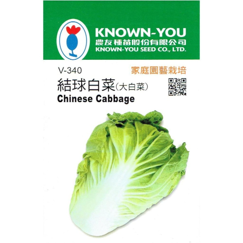 四季園 結球白菜 Chinese cabbage【農友種苗】大白菜 蔬菜原包裝種子 約80粒/包 新鮮種子