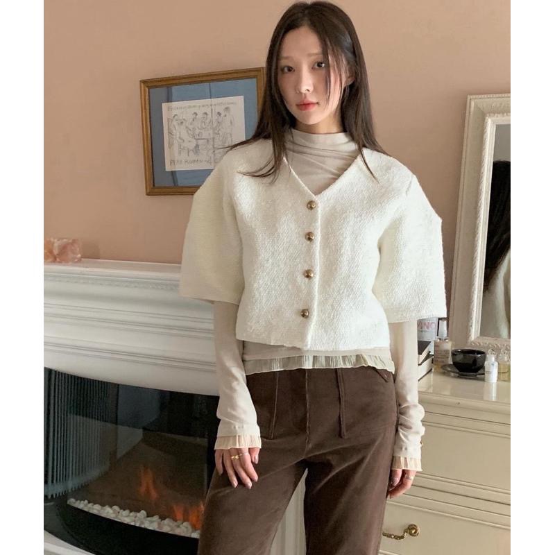 dear.day 現 韓國🇰🇷連線 正韓 羊毛復古釦短袖外套-細節圖3