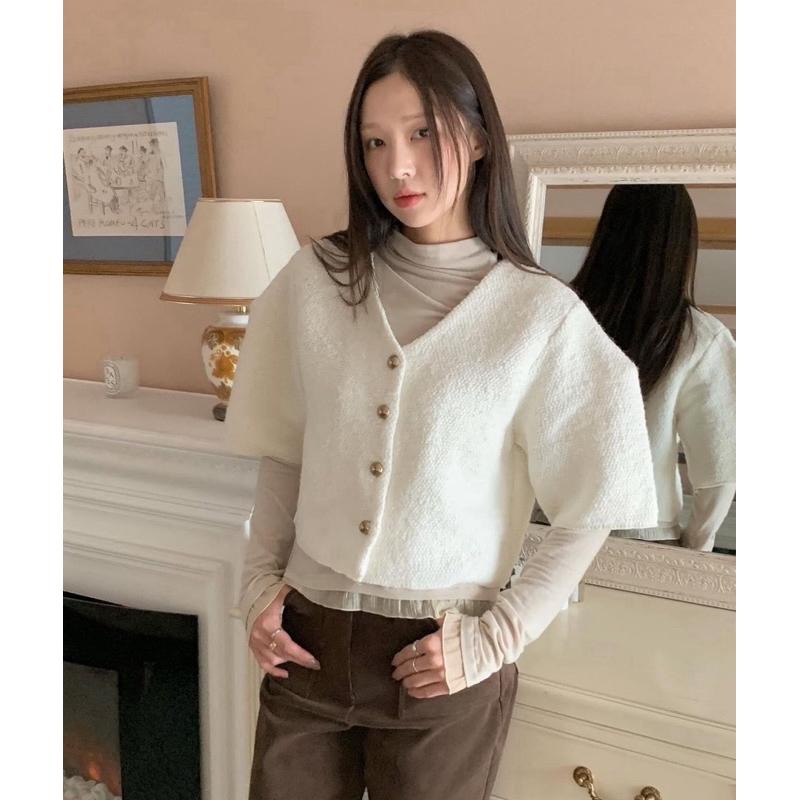 dear.day 現 韓國🇰🇷連線 正韓 羊毛復古釦短袖外套-細節圖4