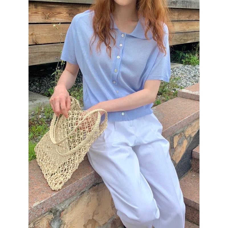 dear.day 現 韓國🇰🇷連線 正韓 透膚復古領開襟上衣-細節圖2