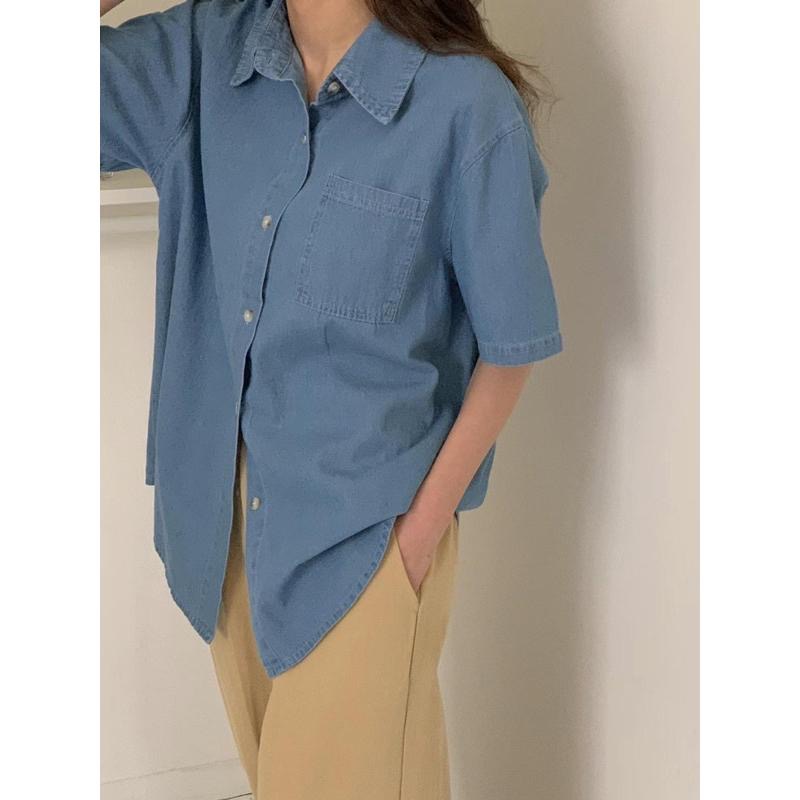 dear.day 現 韓國🇰🇷連線 正韓 短袖牛仔口袋襯衫-細節圖2