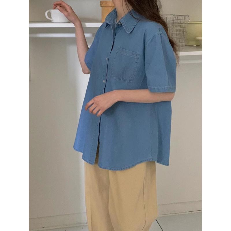 dear.day 現 韓國🇰🇷連線 正韓 短袖牛仔口袋襯衫-細節圖3