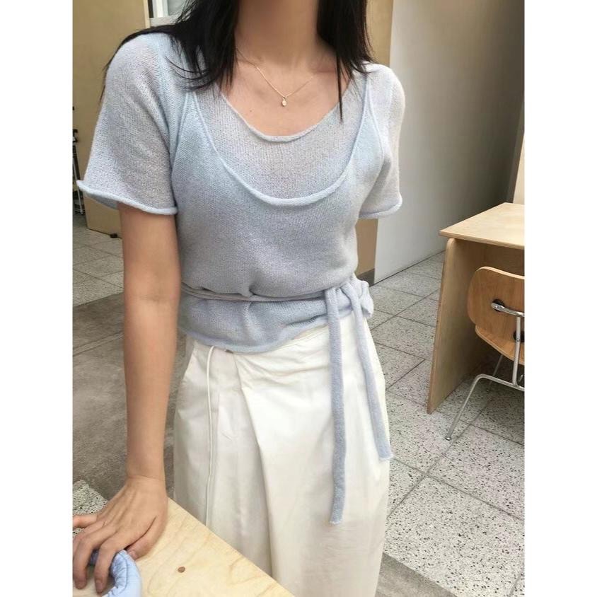 dear,day 韓國🇰🇷連線 正韓 890針織綁帶上衣-細節圖4