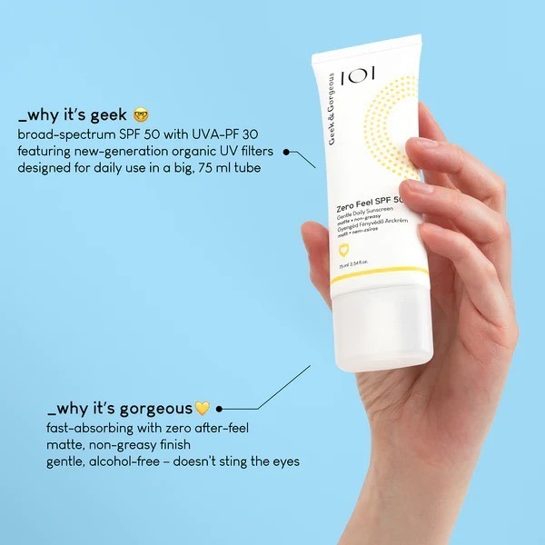 ☀️ Geek & Gorgeous Zero Feel SPF 50 輕透隱形防曬乳 新世代有機濾劑、零油光、不慘白、-細節圖3