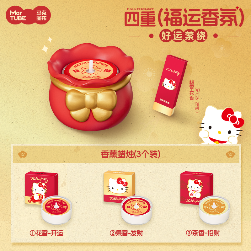 【限時購】正版 三麗鷗 KT貓 招財貓 擺件 香薰 好運 禮盒包裝 送禮超有面【馬克圖布】-細節圖5