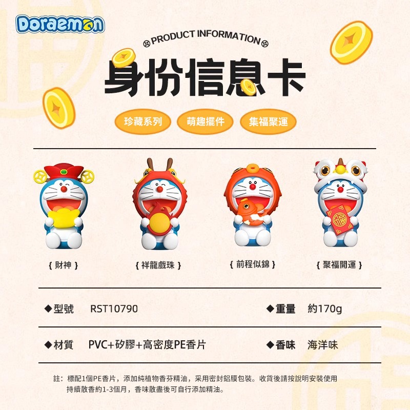 【限時購】正版 哆啦A夢 公仔 香薰 擺件 招財貓 財神爺 馬上有錢 馬年限定 小叮噹 【ROCK】-細節圖7