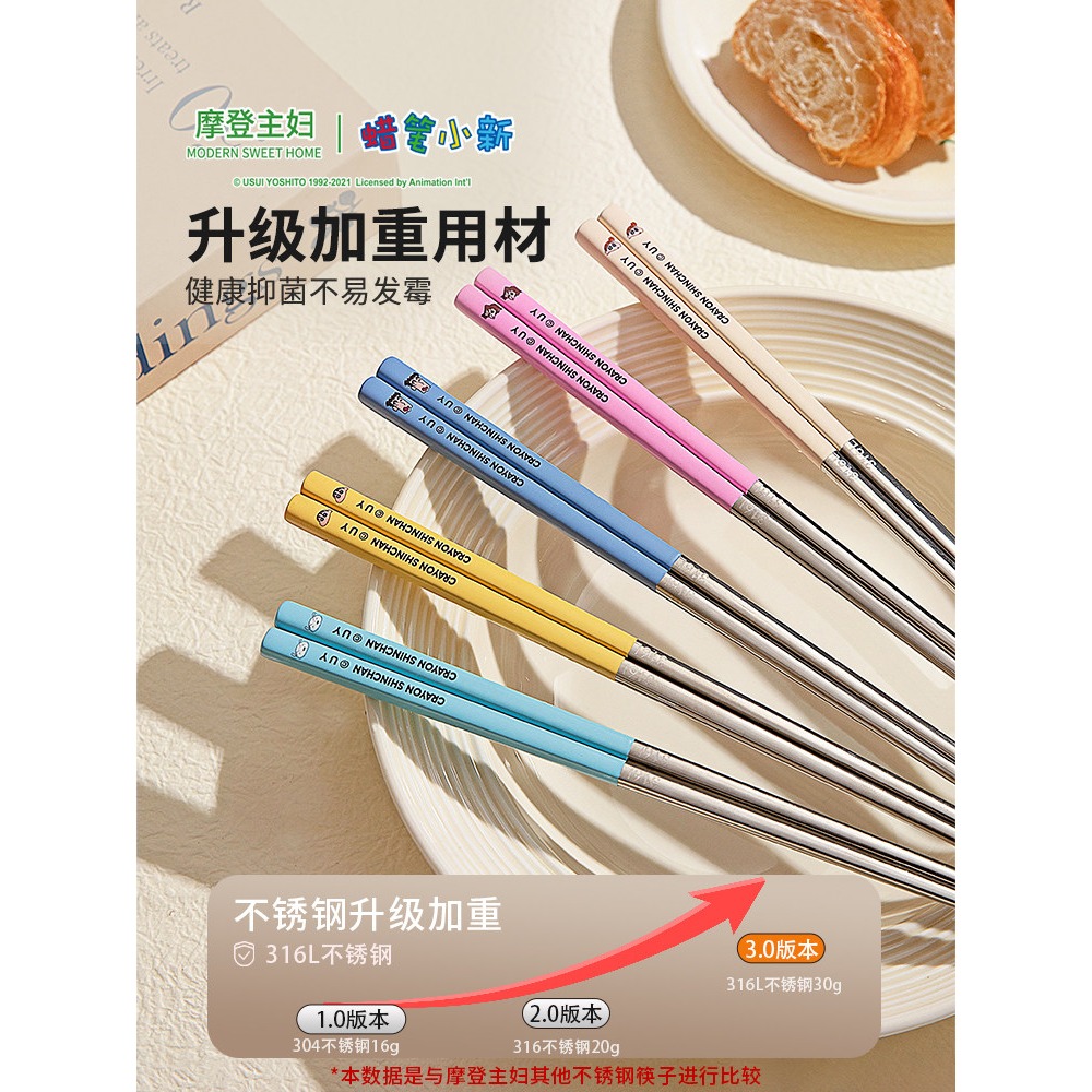 【限時購】正版 蠟筆小新 筷子 不鏽鋼筷子 全家福系列 餐具 防滑 耐摔316高級不鏽鋼 高顏值 【摩登主婦】-細節圖4