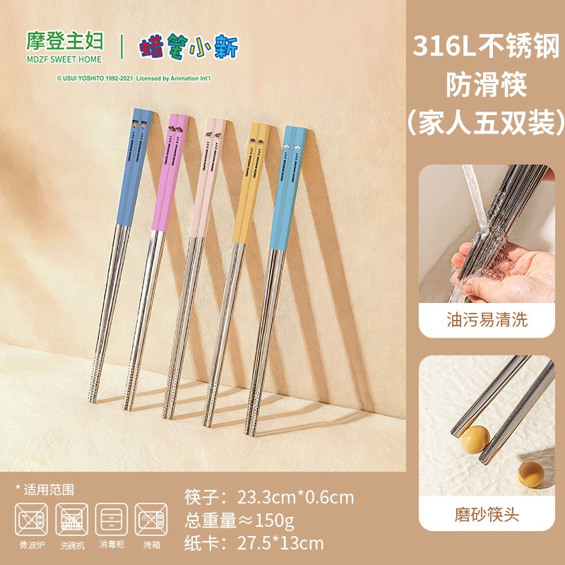 【限時購】正版 蠟筆小新 筷子 不鏽鋼筷子 全家福系列 餐具 防滑 耐摔316高級不鏽鋼 高顏值 【摩登主婦】-規格圖5