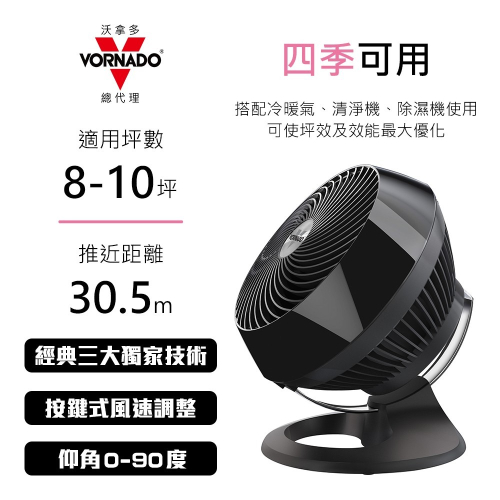 【美國 VORNADO 沃拿多】8-10坪 渦輪空氣循環機-黑色 660B-TW