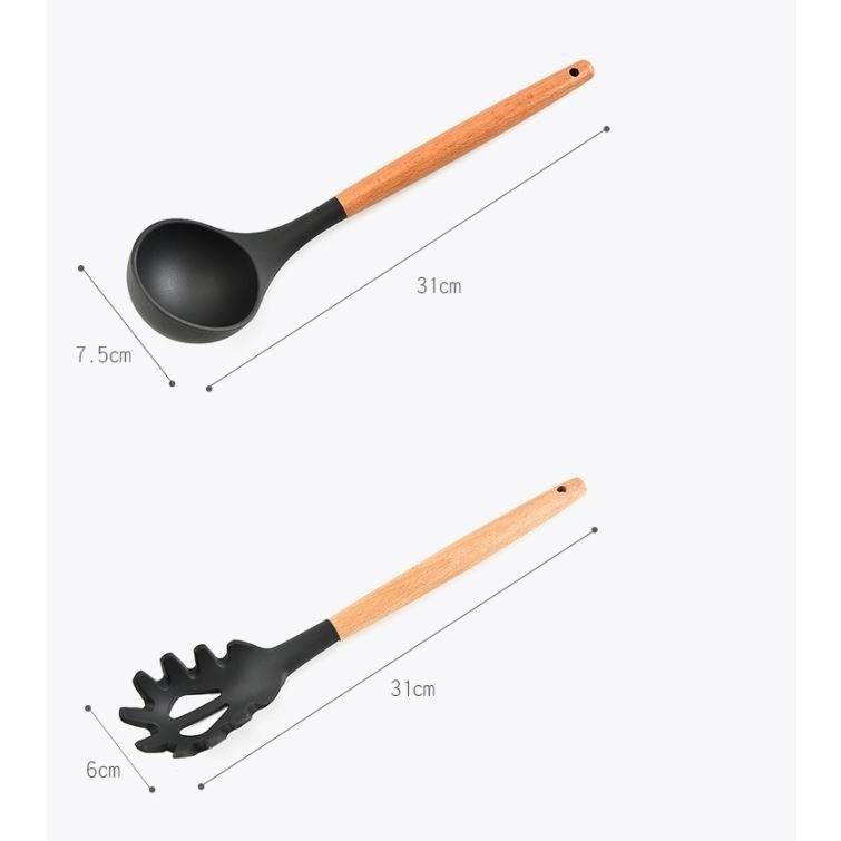 ✨SuSu✨快速出貨 11件組不沾鍋廚房用具 不沾鍋專用 炒菜鏟 廚房湯勺 矽膠鍋鏟 耐高溫 海洋綠餐具組-細節圖6