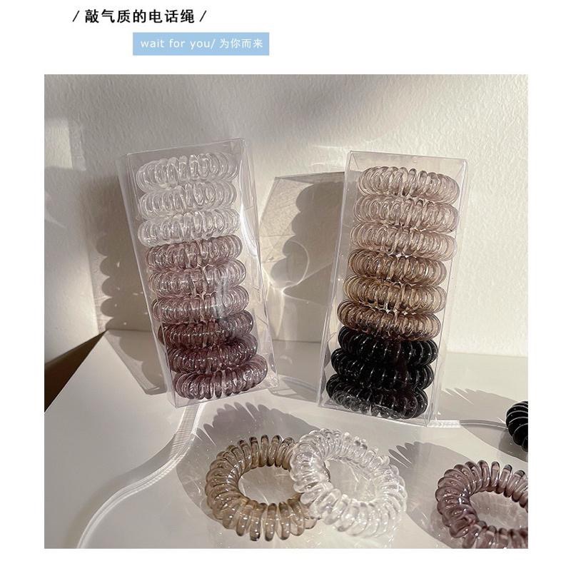 【台灣現貨】INS風電話線髮圈 盒裝9入電話線髮圈 不夾髮髮圈 綁頭髮 髮飾 頭飾 彈力髮圈 髮圈圈 髮圈-細節圖5
