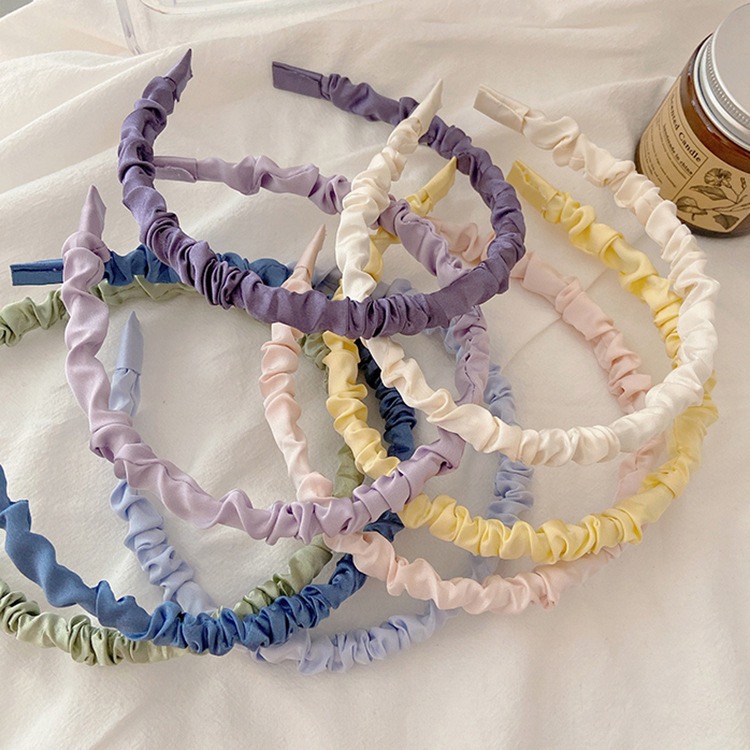 【台灣出貨】氣質緞面褶皺髮箍 氣質髮箍 女生髮飾 褶皺髮箍 緞面髮箍 多色髮箍 細髮箍 洗臉髮箍 網紅髮箍 馬卡龍色髮箍-細節圖2