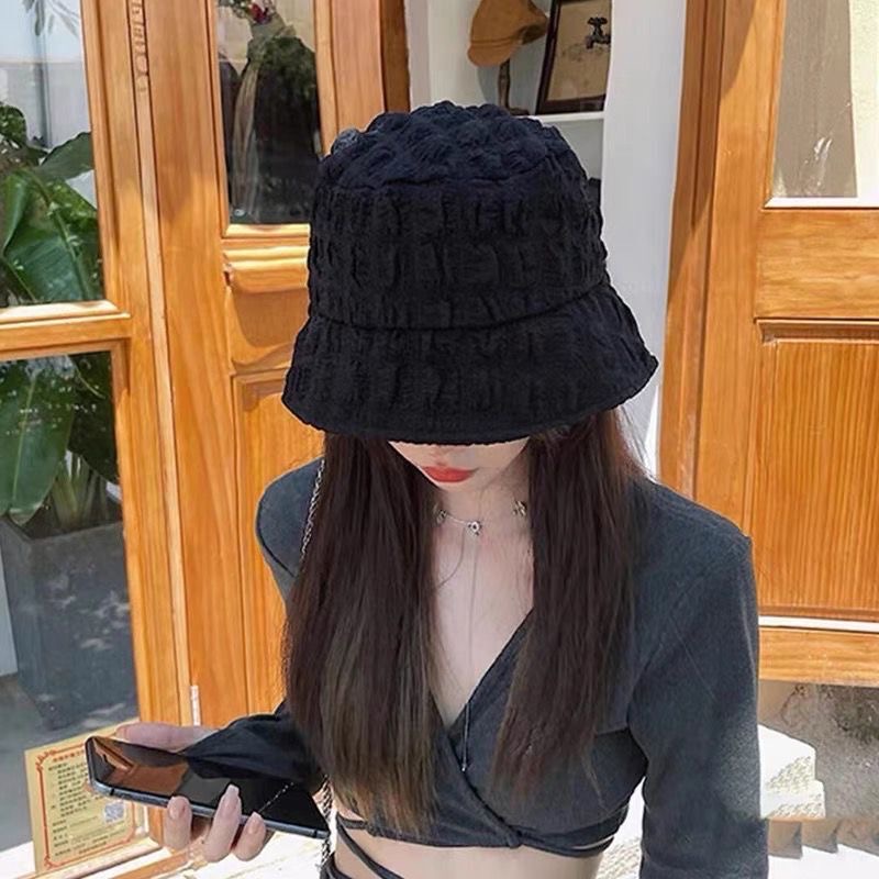 【台灣出貨】泡泡紗褶皺漁夫帽 泡泡漁夫帽 泡泡帽 雲朵漁夫帽 爆米花帽 薄款漁夫帽 帽子 女生帽子 防曬帽 水桶帽-細節圖4