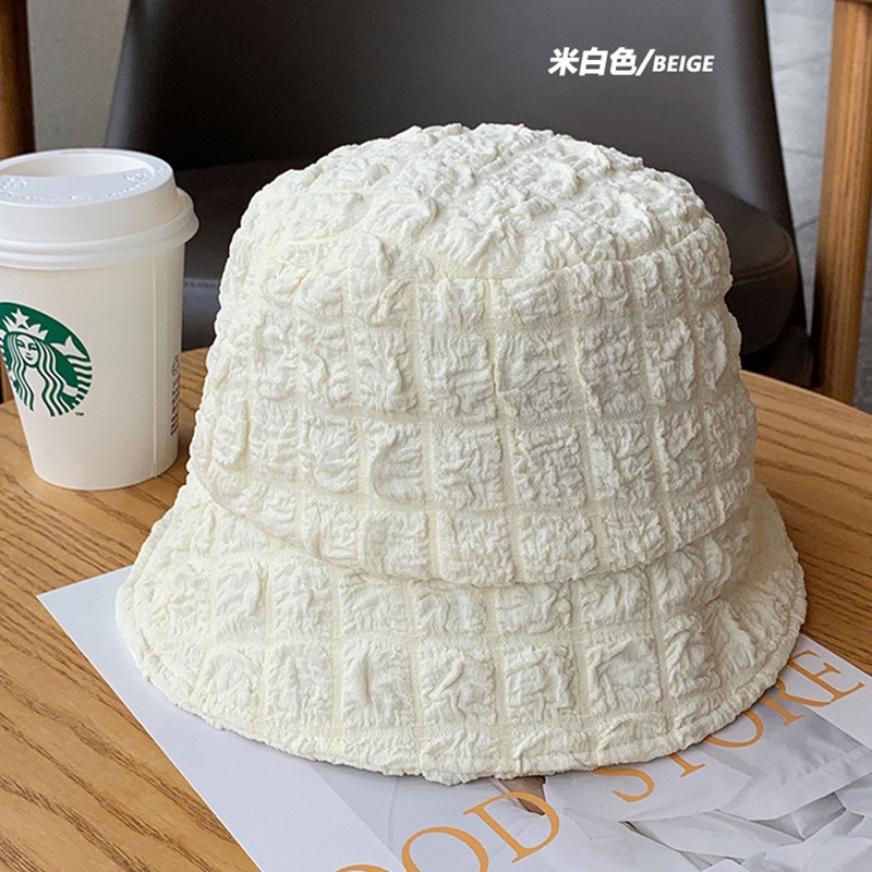 【台灣出貨】泡泡紗褶皺漁夫帽 泡泡漁夫帽 泡泡帽 雲朵漁夫帽 爆米花帽 薄款漁夫帽 帽子 女生帽子 防曬帽 水桶帽-細節圖7