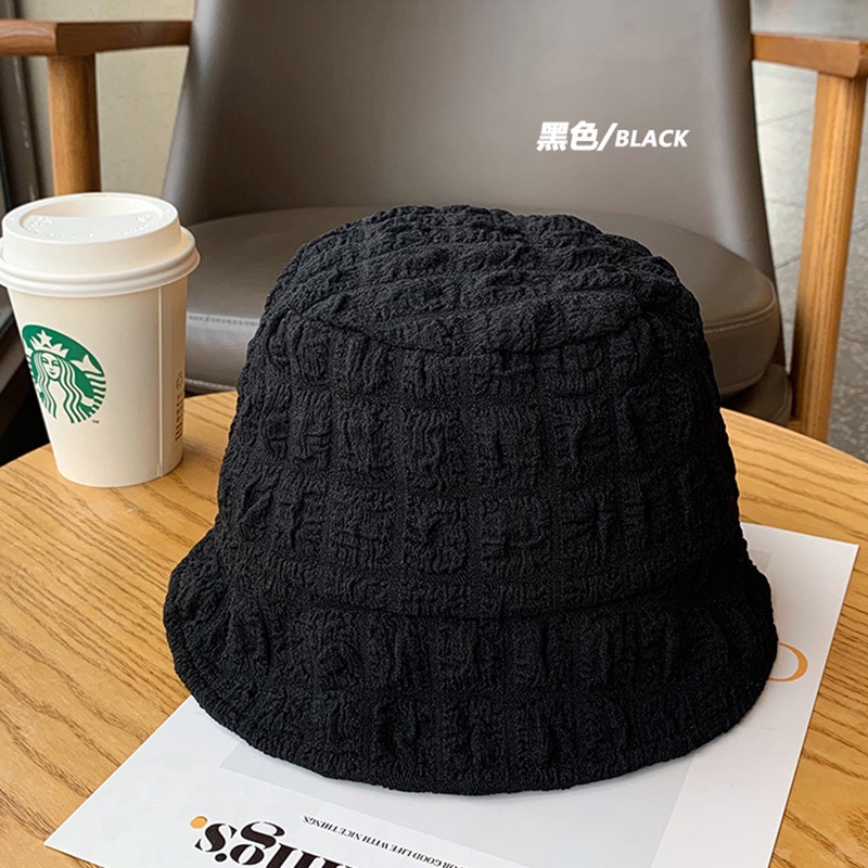 【台灣出貨】泡泡紗褶皺漁夫帽 泡泡漁夫帽 泡泡帽 雲朵漁夫帽 爆米花帽 薄款漁夫帽 帽子 女生帽子 防曬帽 水桶帽-細節圖8