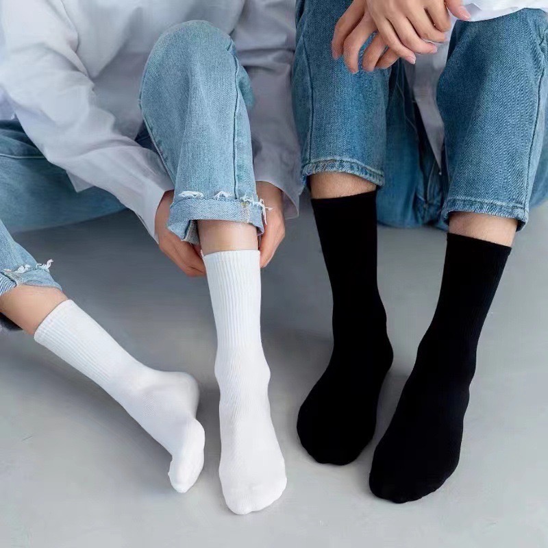 【台灣現貨】男女通用黑白中筒襪 白色長襪 黑色長襪 棉襪 女生白襪 男生白襪 女生長襪 男生長襪 襪子 黑白中筒襪-細節圖4