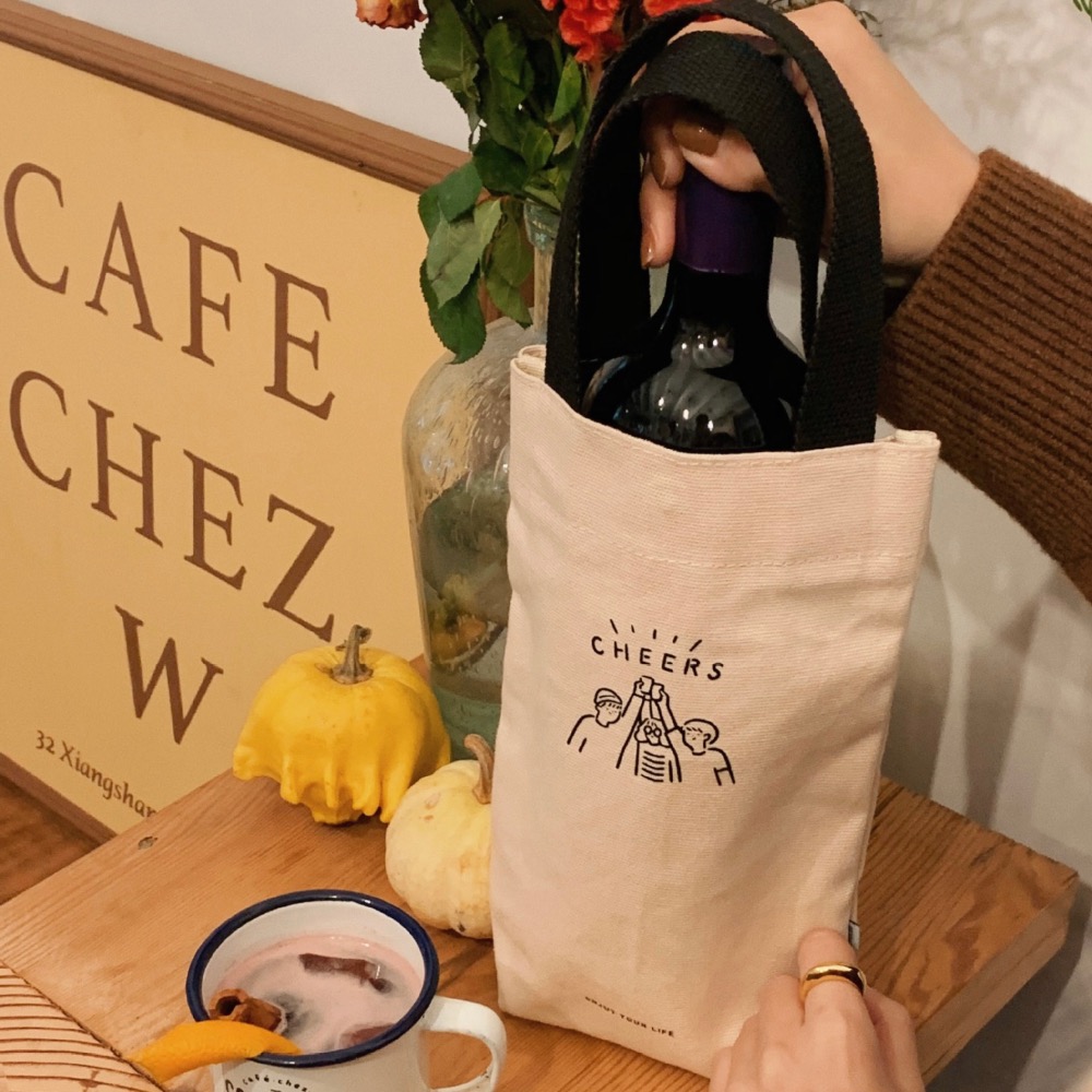 【台灣現貨】帆布飲料手提袋 杯袋 環保杯袋 水壺提袋 環保袋 飲料提袋 飲料提袋 手搖飲袋 袋子 帆布手提袋 白色飲料袋-細節圖4