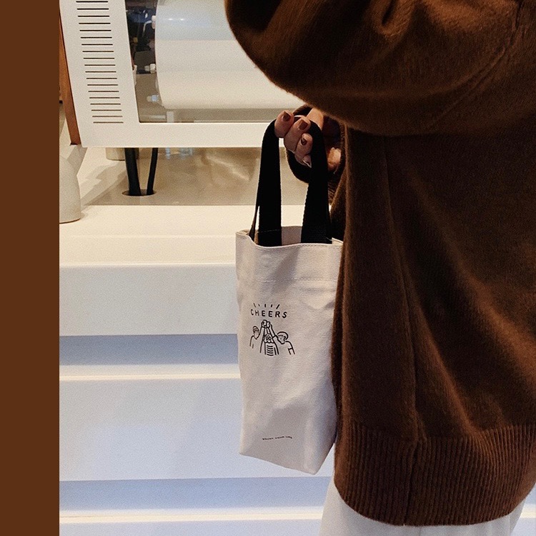 【台灣現貨】帆布飲料手提袋 杯袋 環保杯袋 水壺提袋 環保袋 飲料提袋 飲料提袋 手搖飲袋 袋子 帆布手提袋 白色飲料袋-細節圖5