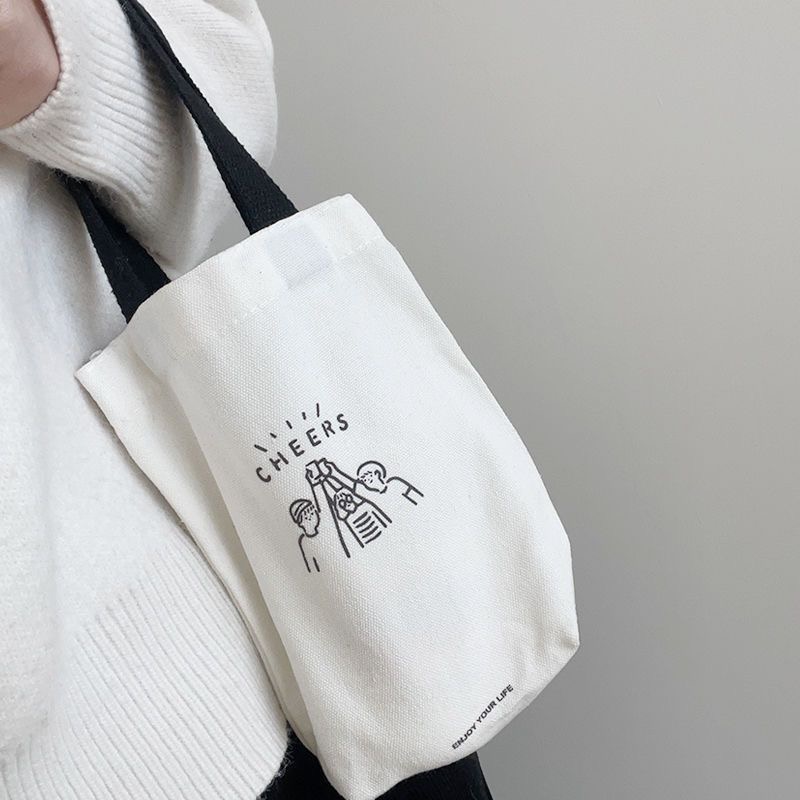 【台灣現貨】帆布飲料手提袋 杯袋 環保杯袋 水壺提袋 環保袋 飲料提袋 飲料提袋 手搖飲袋 袋子 帆布手提袋 白色飲料袋-細節圖6