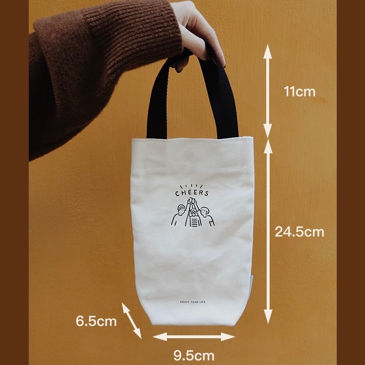 【台灣現貨】帆布飲料手提袋 杯袋 環保杯袋 水壺提袋 環保袋 飲料提袋 飲料提袋 手搖飲袋 袋子 帆布手提袋 白色飲料袋-細節圖9