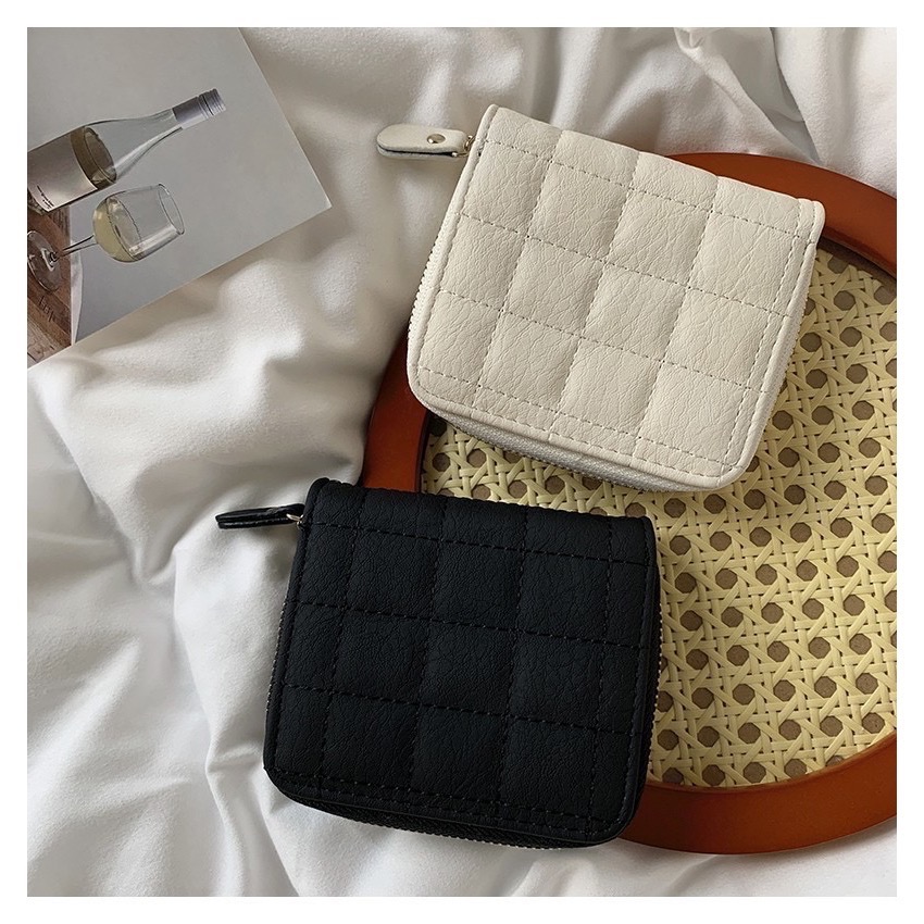 Meow acc【台灣現貨】 豆腐方塊短夾 韓系方塊錢包 奶白色錢包 方塊皮夾 豆腐皮夾 女生短夾 格子錢包 格子短夾-細節圖4