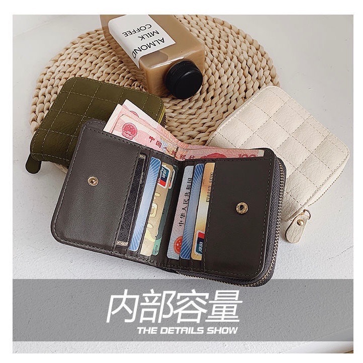 Meow acc【台灣現貨】 豆腐方塊短夾 韓系方塊錢包 奶白色錢包 方塊皮夾 豆腐皮夾 女生短夾 格子錢包 格子短夾-細節圖7