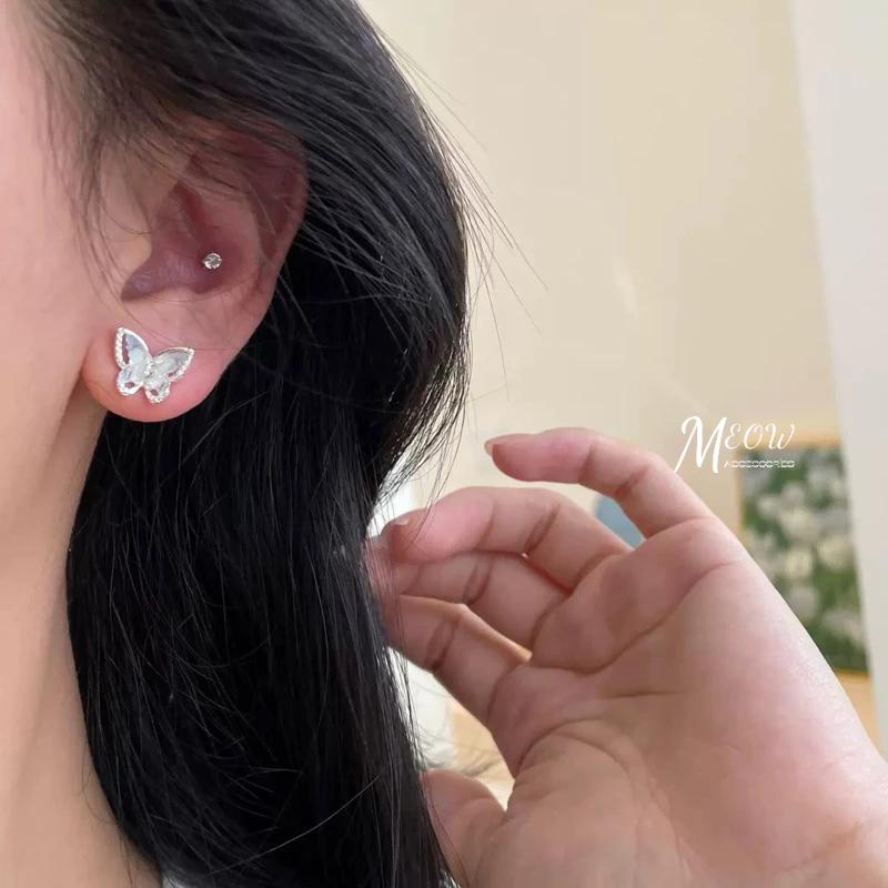Meow acc【台灣現貨】夢幻蝴蝶耳針12件組 蝴蝶耳環 銀耳針 925銀耳環 蝴蝶套組耳針 耳環套組 粉嫩耳針-細節圖3