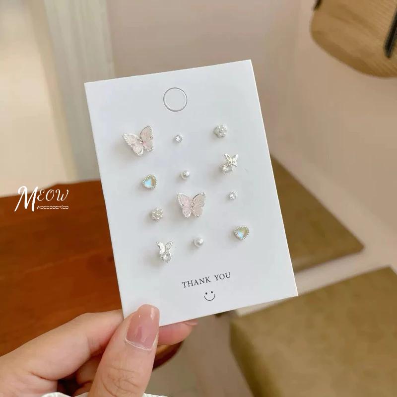 Meow acc【台灣現貨】夢幻蝴蝶耳針12件組 蝴蝶耳環 銀耳針 925銀耳環 蝴蝶套組耳針 耳環套組 粉嫩耳針-細節圖4