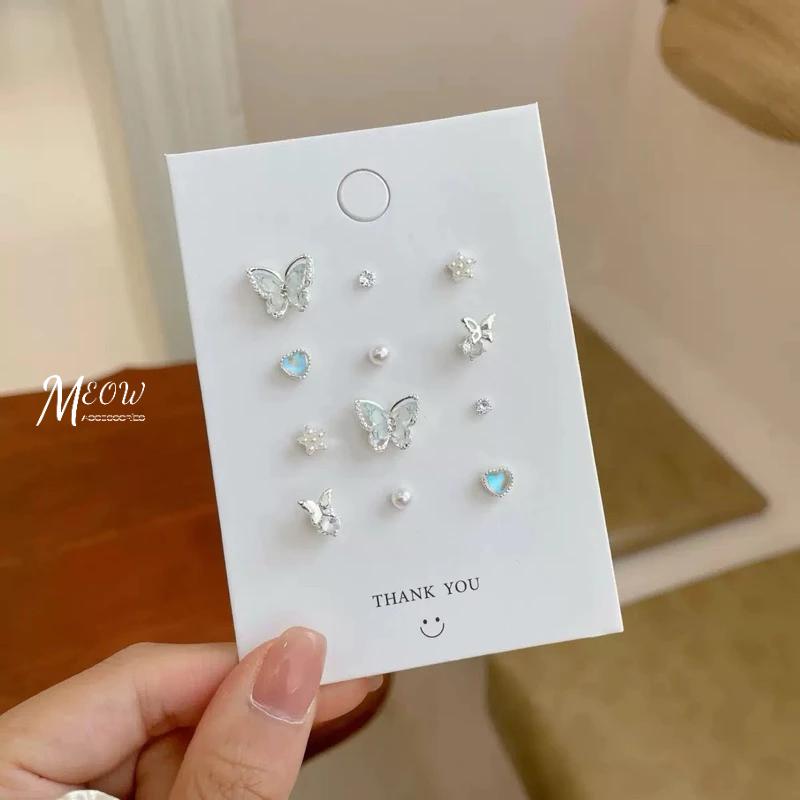 Meow acc【台灣現貨】夢幻蝴蝶耳針12件組 蝴蝶耳環 銀耳針 925銀耳環 蝴蝶套組耳針 耳環套組 粉嫩耳針-細節圖5