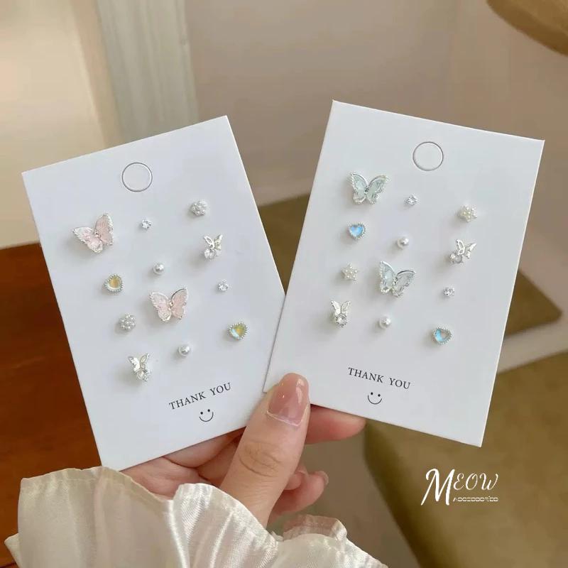 Meow acc【台灣現貨】夢幻蝴蝶耳針12件組 蝴蝶耳環 銀耳針 925銀耳環 蝴蝶套組耳針 耳環套組 粉嫩耳針-細節圖6
