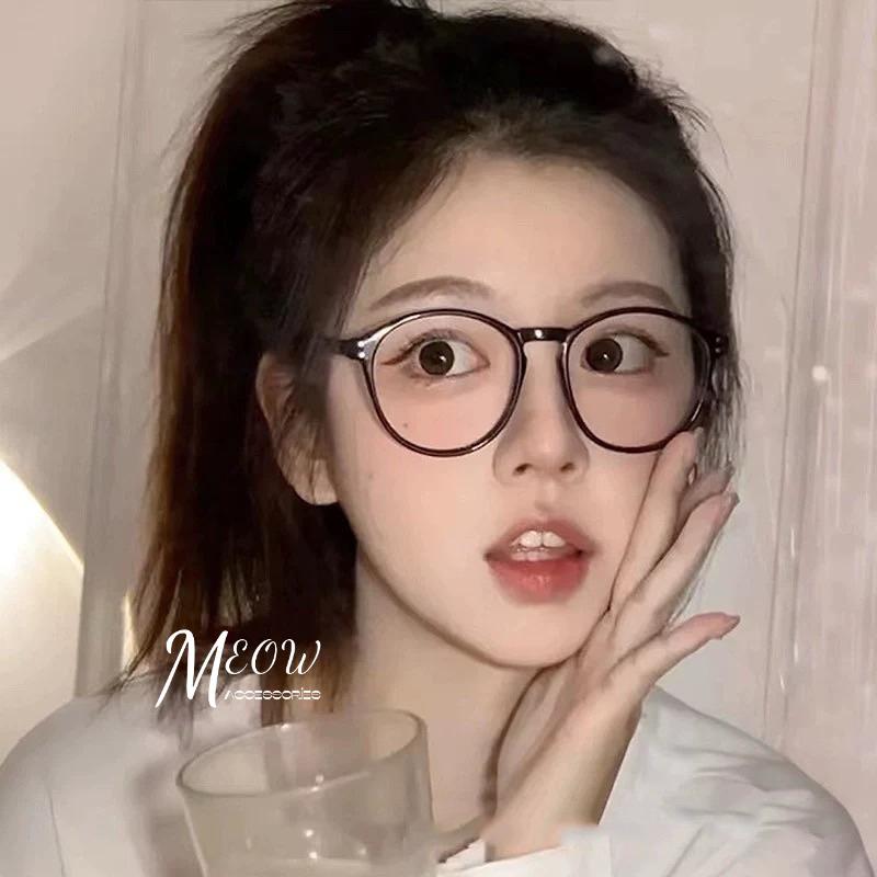Meow acc【台灣現貨】微圓黑框眼鏡 小紅書同款 素顏神器 圓形眼鏡 無度數眼鏡 復古平光鏡 拍照眼鏡 百搭眼鏡-細節圖6
