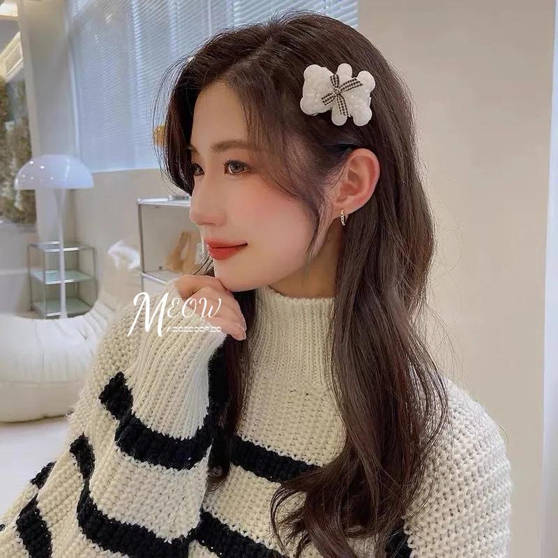 Meow acc【台灣現貨】小熊造型髮夾 小熊瀏海夾 毛絨小熊髮夾 女生髮夾 小熊髮飾 羔羊毛髮夾 女生髮飾 小眾髮夾-細節圖4