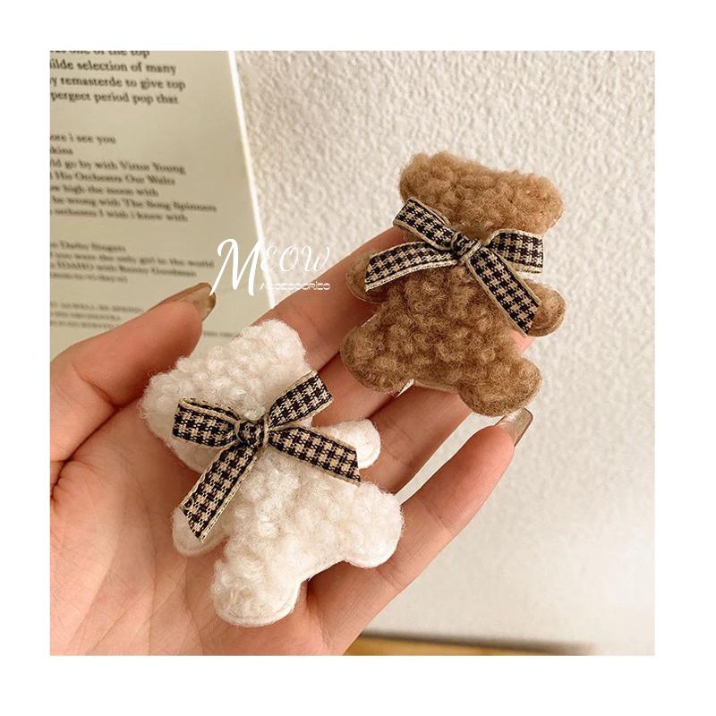 Meow acc【台灣現貨】小熊造型髮夾 小熊瀏海夾 毛絨小熊髮夾 女生髮夾 小熊髮飾 羔羊毛髮夾 女生髮飾 小眾髮夾-細節圖6