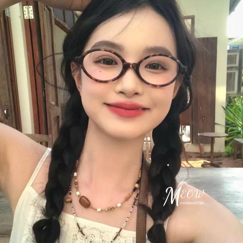 Meow acc【台灣現貨】復古橢圓眼鏡 豹紋眼鏡 歐美眼鏡 粗框眼鏡 無度數眼鏡 穿搭眼鏡 小鏡框眼鏡 復古眼鏡-細節圖8