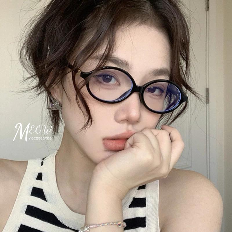 Meow acc【台灣現貨】復古橢圓眼鏡 豹紋眼鏡 歐美眼鏡 粗框眼鏡 無度數眼鏡 穿搭眼鏡 小鏡框眼鏡 復古眼鏡-細節圖9