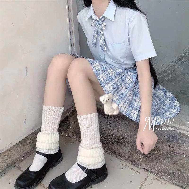 Meow acc【台灣現貨】泡泡襪套 堆堆襪套 針織襪套 日系襪套 y2k風格 白色襪套 黑色襪套 泡泡襪 保暖襪套-細節圖2