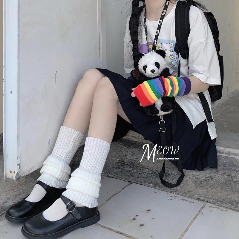 Meow acc【台灣現貨】泡泡襪套 堆堆襪套 針織襪套 日系襪套 y2k風格 白色襪套 黑色襪套 泡泡襪 保暖襪套-細節圖5