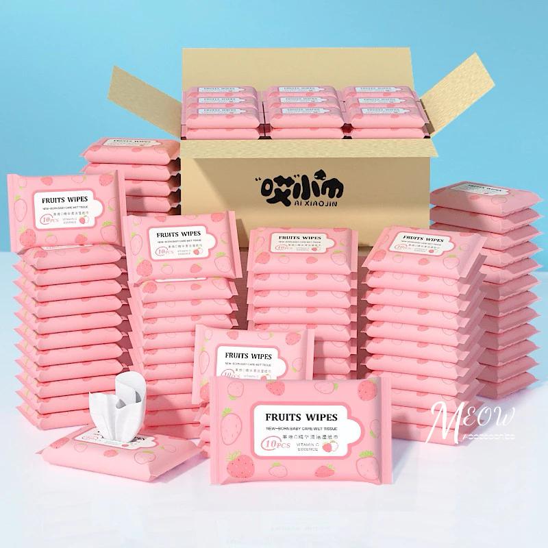 Meow acc【台灣現貨】便攜濕紙巾 小包濕紙巾 草莓濕紙巾 果維C濕紙巾 10抽濕紙巾 隨身濕巾 口袋濕紙巾-細節圖8