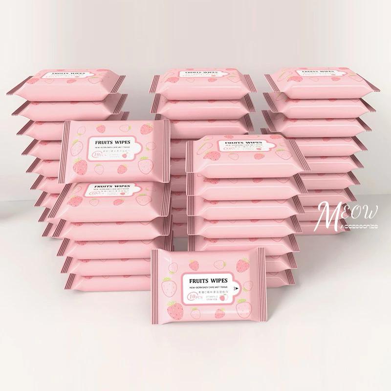Meow acc【台灣現貨】便攜濕紙巾 小包濕紙巾 草莓濕紙巾 果維C濕紙巾 10抽濕紙巾 隨身濕巾 口袋濕紙巾-細節圖9